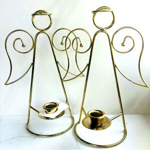 Angel Candleholder Wall Hanging Gold Tone Metal Thick Wire